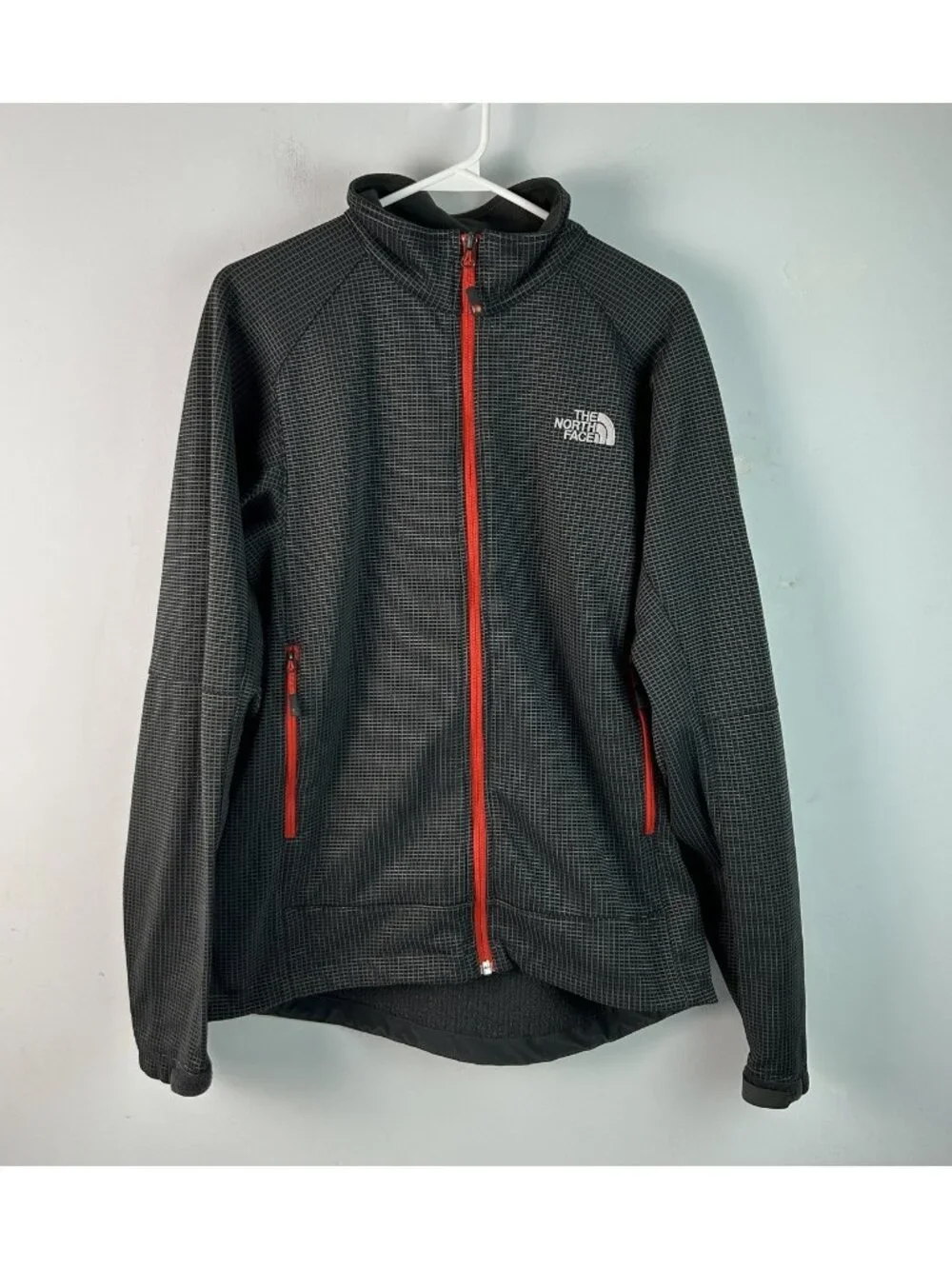 The North Face Black & Grey Check Fleece Full Zip Softshell Jacket L Summit
